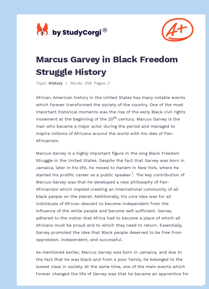 Marcus Garvey in Black Freedom Struggle History. Page 1