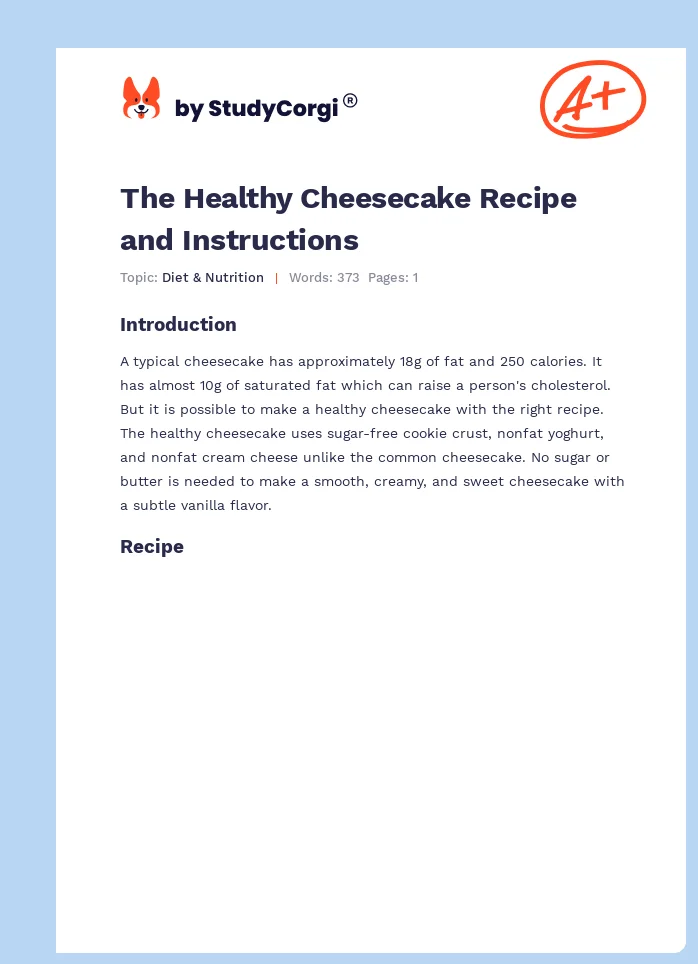 The Healthy Cheesecake Recipe and Instructions. Page 1