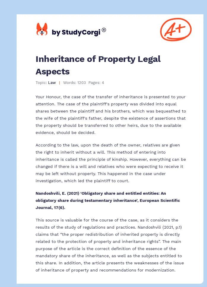 Inheritance of Property Legal Aspects. Page 1