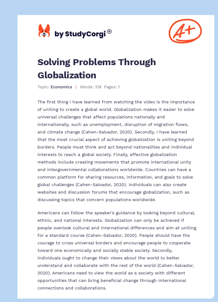 Solving Problems Through Globalization. Page 1
