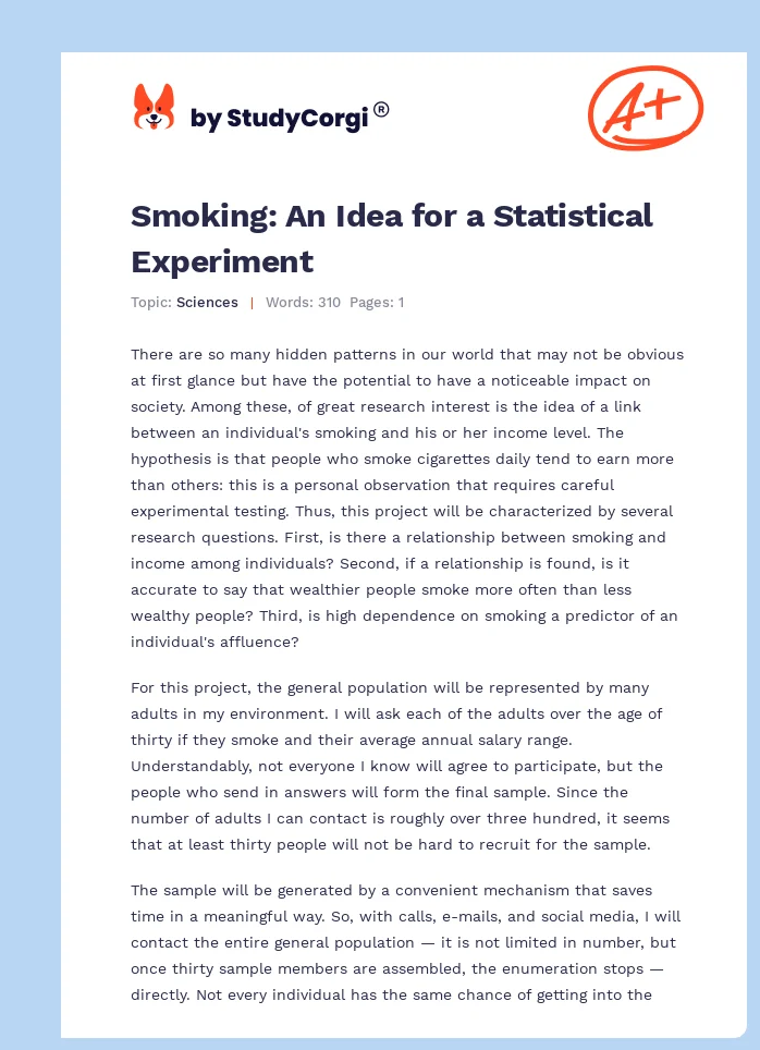 Smoking: An Idea for a Statistical Experiment. Page 1