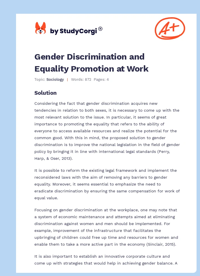 Gender Discrimination and Equality Promotion at Work. Page 1