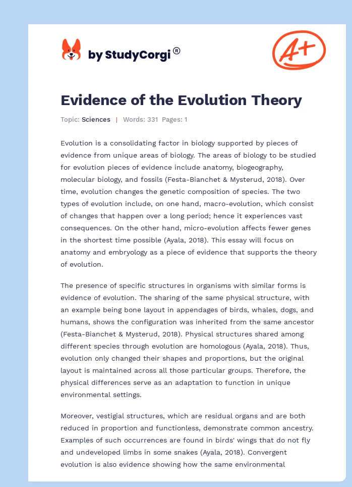 Evidence of the Evolution Theory. Page 1