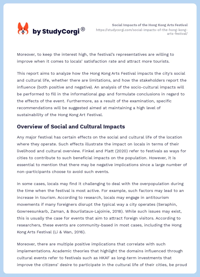 Social Impacts of the Hong Kong Arts Festival. Page 2