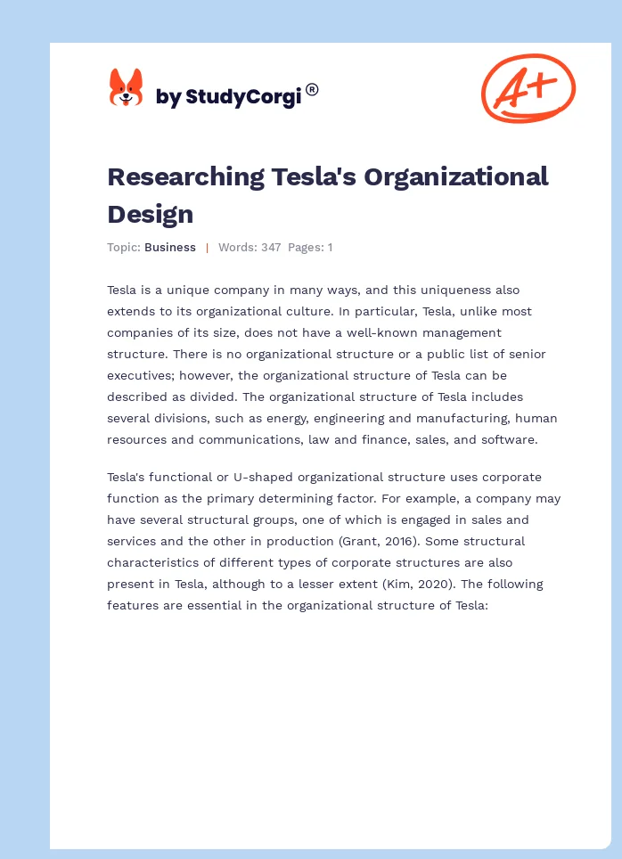 Researching Tesla's Organizational Design. Page 1