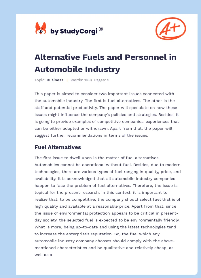 Alternative Fuels and Personnel in Automobile Industry. Page 1
