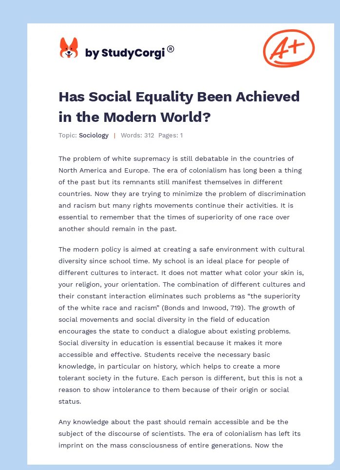 Has Social Equality Been Achieved in the Modern World?. Page 1
