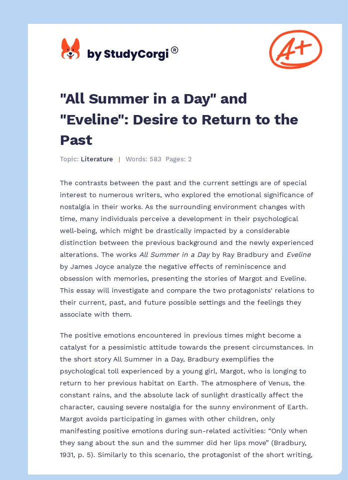 "All Summer in a Day" and "Eveline": Desire to Return to the Past. Page 1