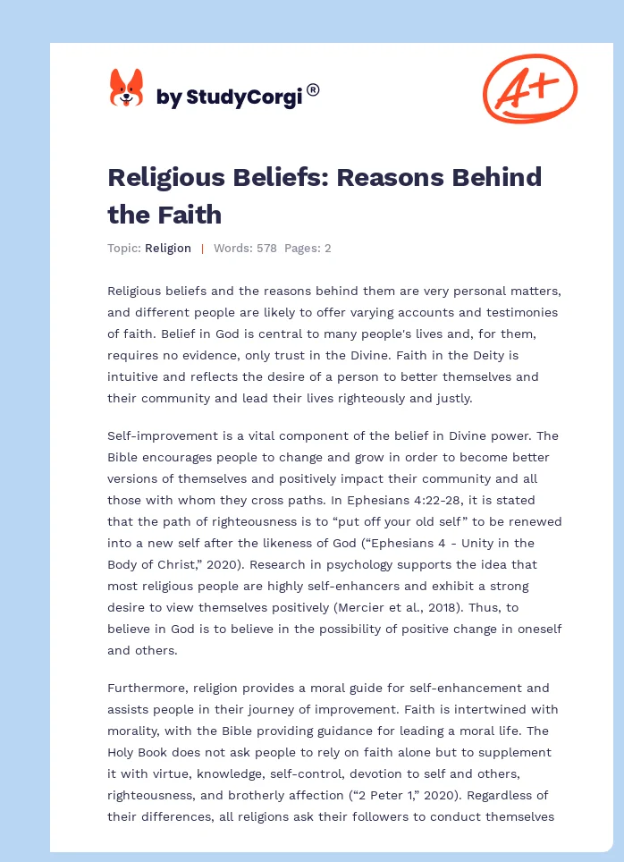 Religious Beliefs: Reasons Behind the Faith. Page 1