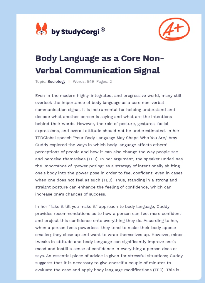 Body Language as a Core Non-Verbal Communication Signal. Page 1