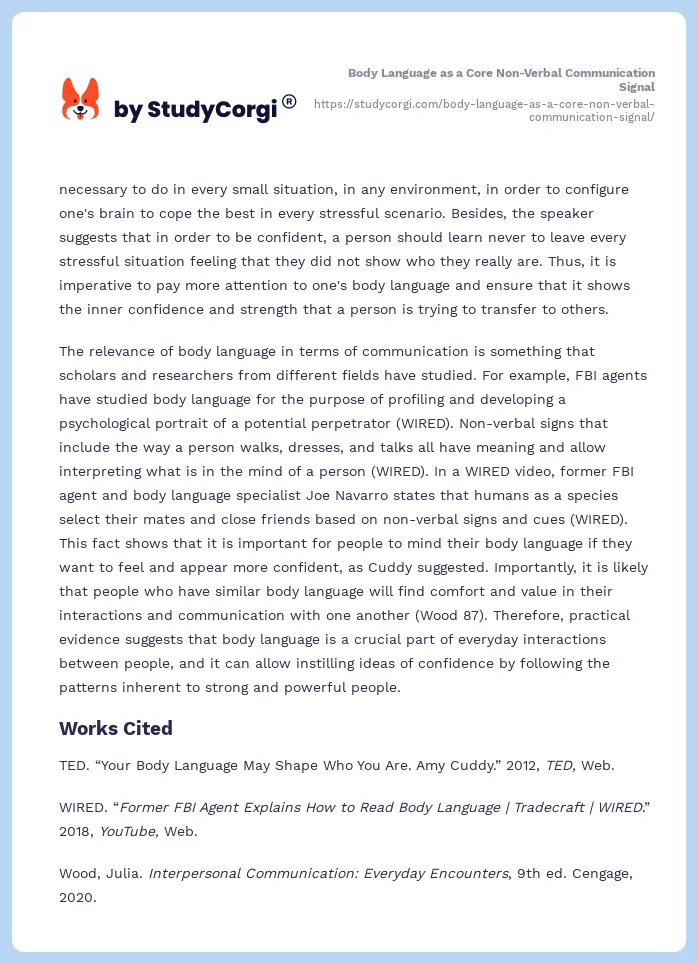 Body Language as a Core Non-Verbal Communication Signal. Page 2