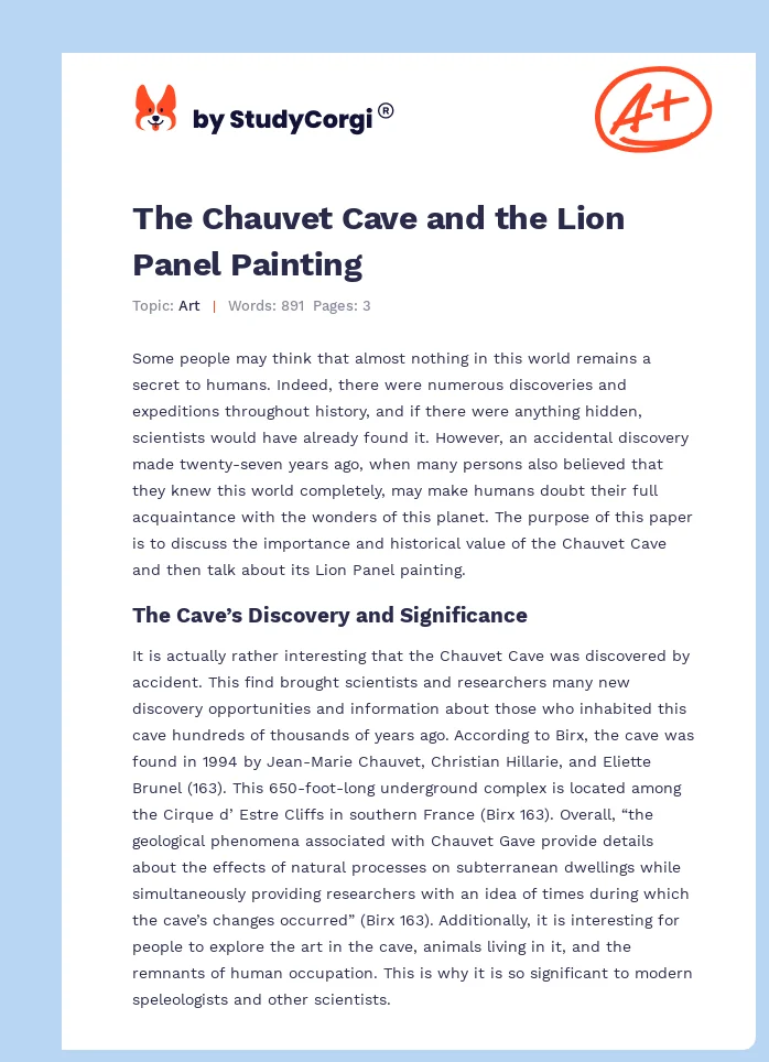 The Chauvet Cave and the Lion Panel Painting. Page 1