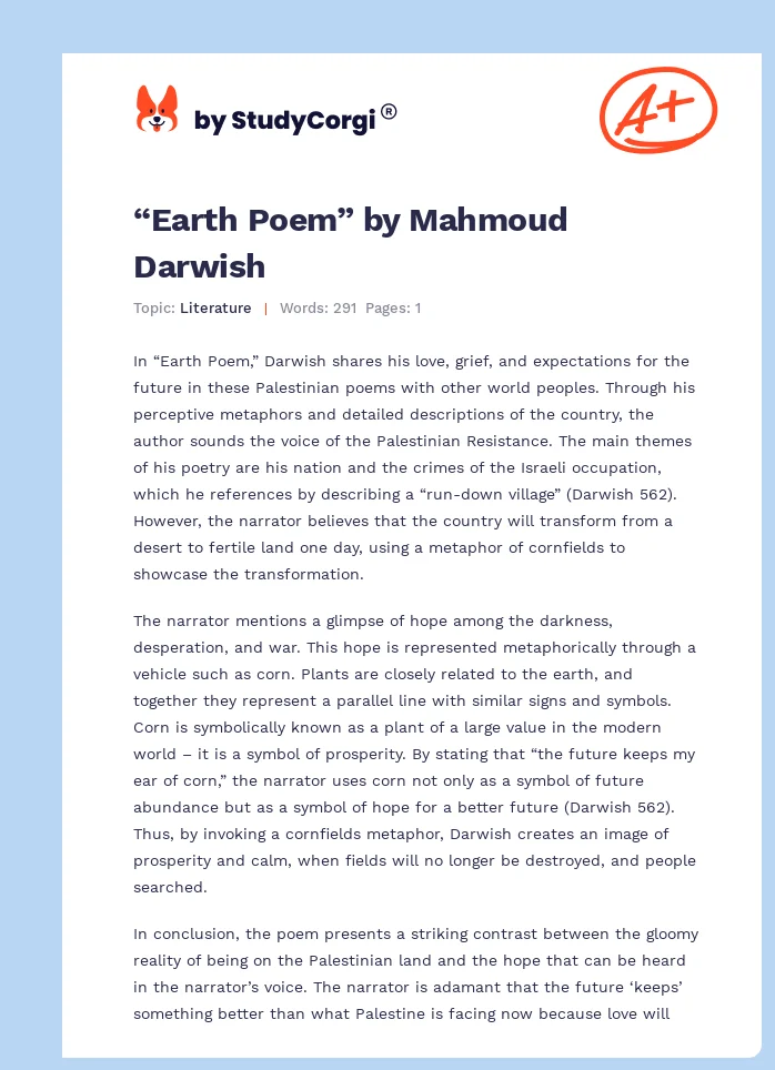 “Earth Poem” by Mahmoud Darwish. Page 1