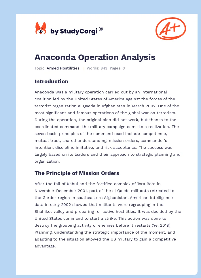 Anaconda Operation Analysis. Page 1