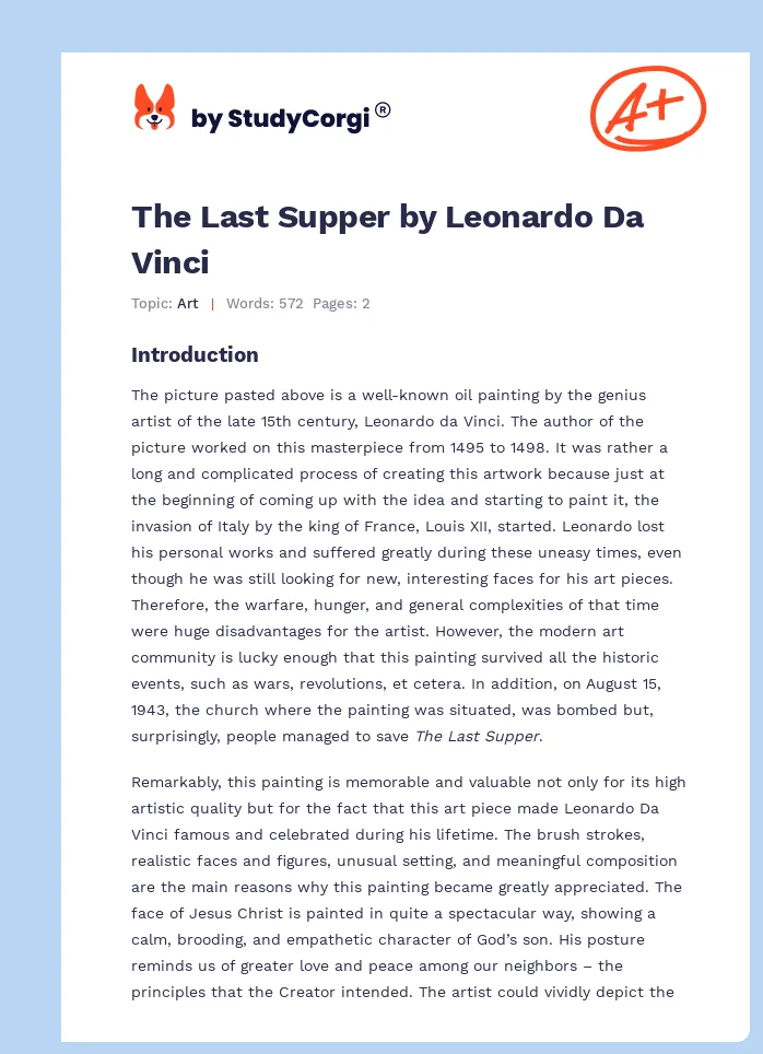 The Last Supper by Leonardo Da Vinci. Page 1