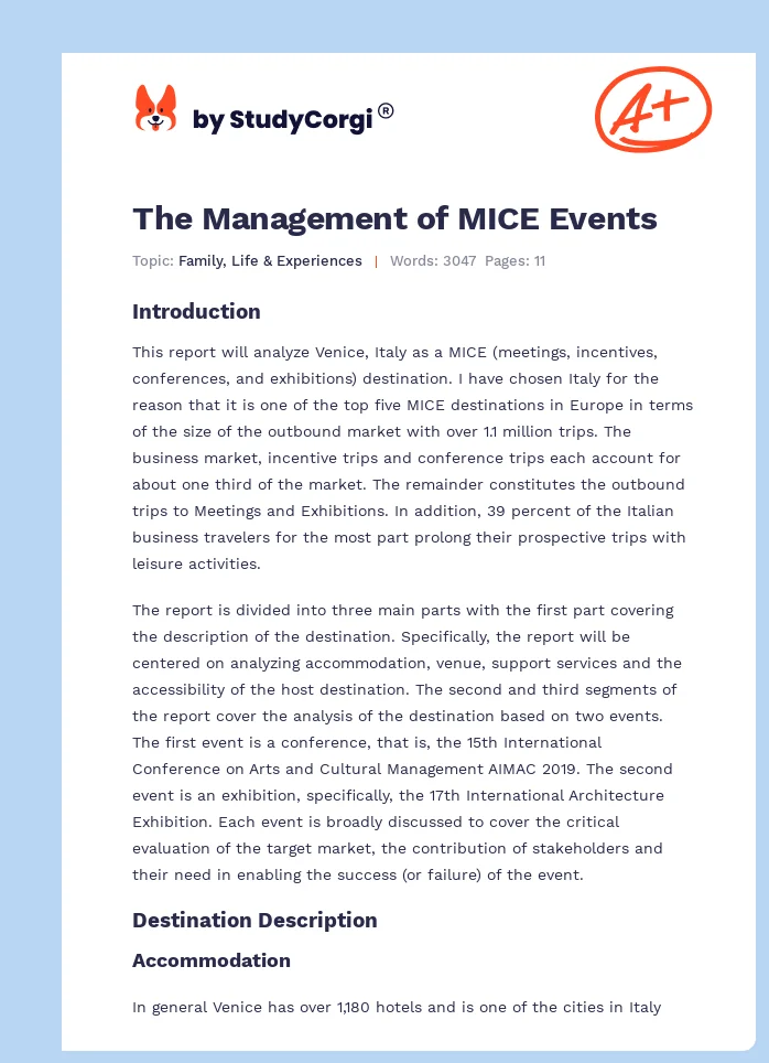 The Management of MICE Events. Page 1