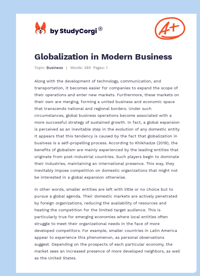Globalization in Modern Business. Page 1