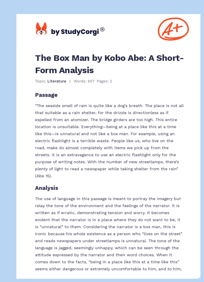 The Box Man by Kobo Abe: A Short-Form Analysis. Page 1