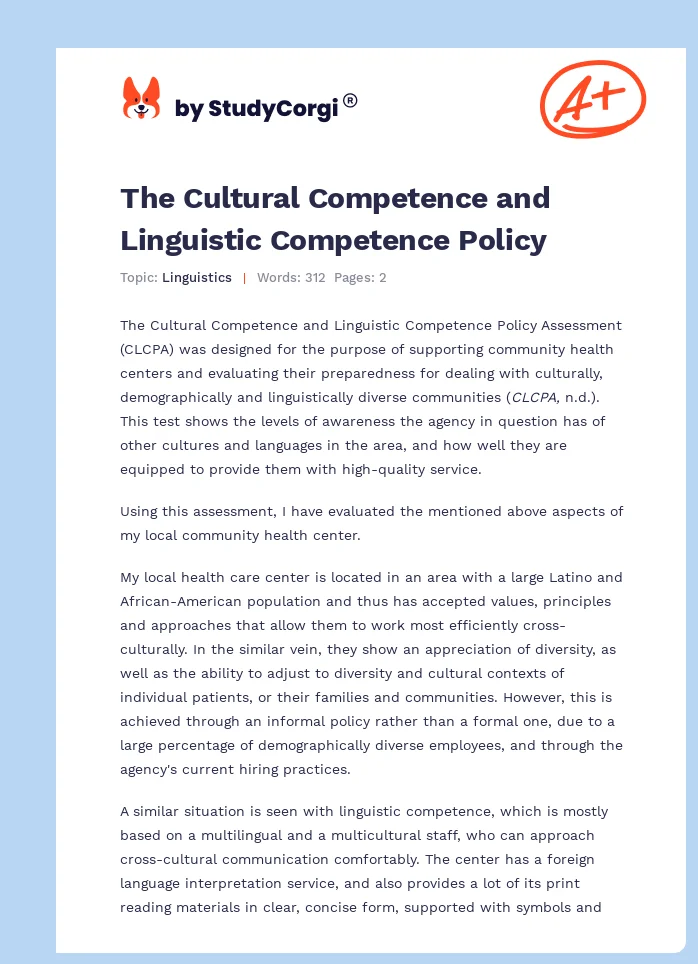 The Cultural Competence and Linguistic Competence Policy. Page 1