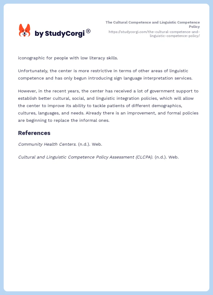 The Cultural Competence and Linguistic Competence Policy. Page 2