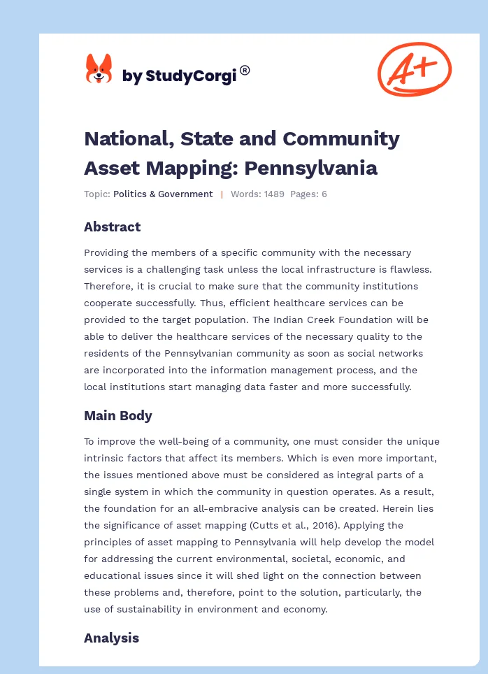 National, State and Community Asset Mapping: Pennsylvania. Page 1