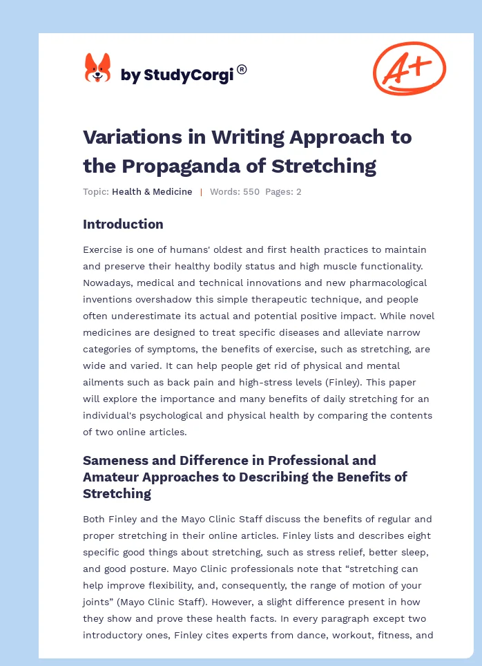 Variations in Writing Approach to the Propaganda of Stretching. Page 1