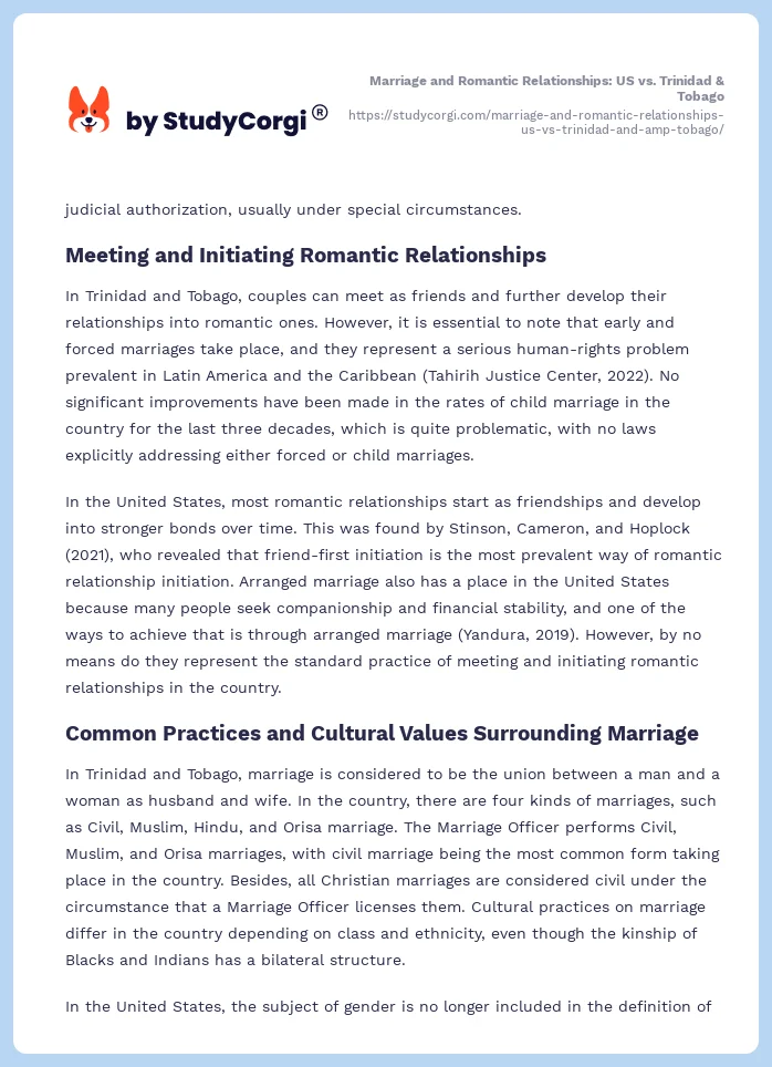 Marriage and Romantic Relationships: US vs. Trinidad & Tobago. Page 2