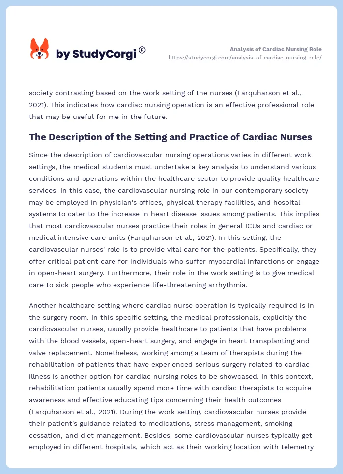 Analysis of Cardiac Nursing Role. Page 2