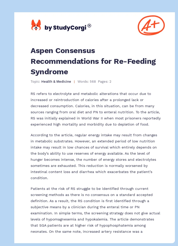 Aspen Consensus Recommendations for Re-Feeding Syndrome. Page 1
