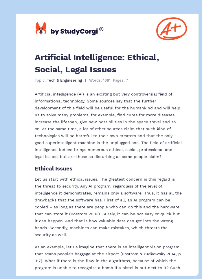 Artificial Intelligence: Ethical, Social, Legal Issues. Page 1