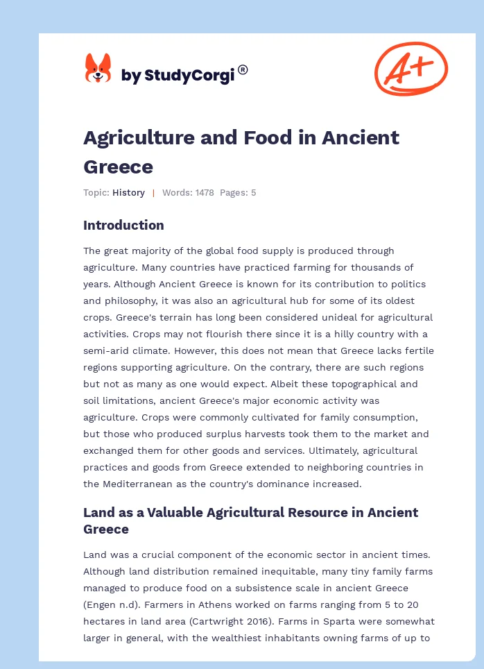 Agriculture and Food in Ancient Greece. Page 1