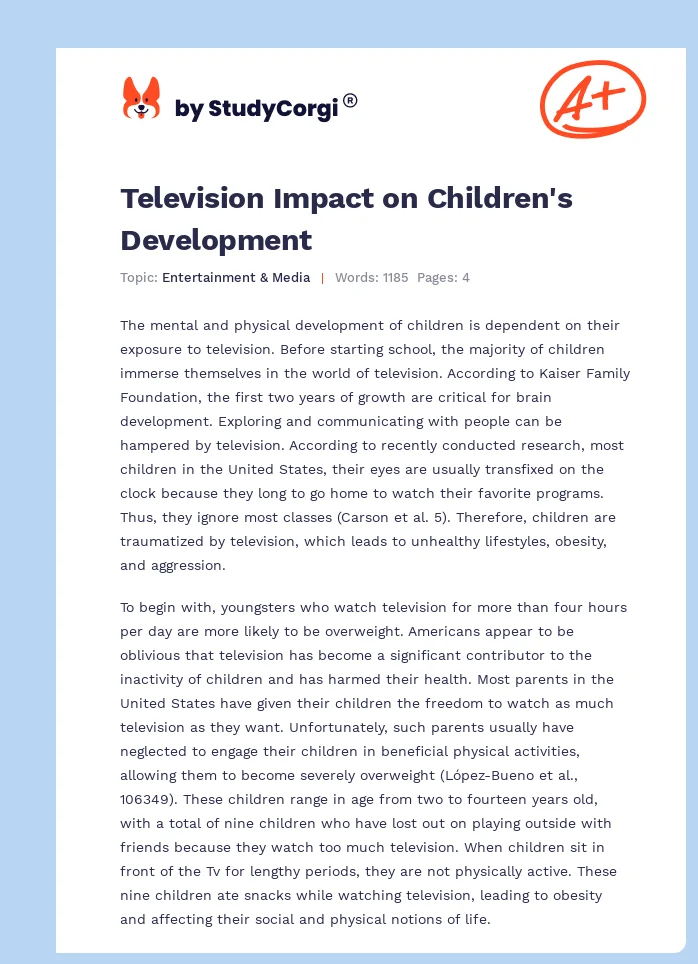 Television Impact on Children's Development. Page 1