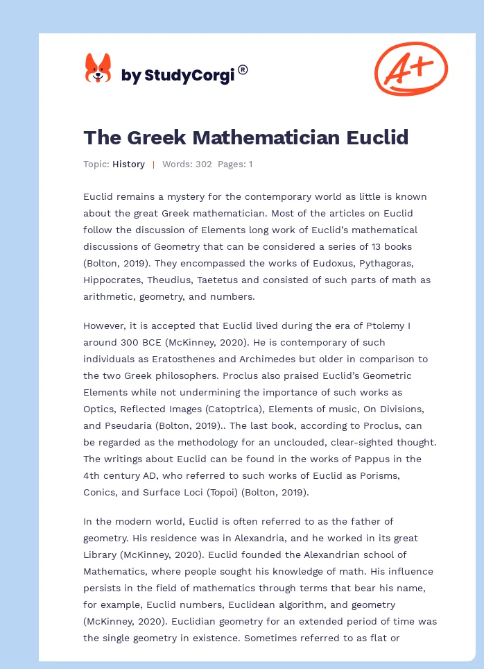 The Greek Mathematician Euclid. Page 1