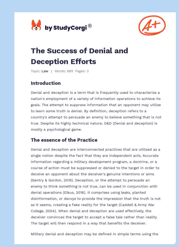 The Success of Denial and Deception Efforts. Page 1
