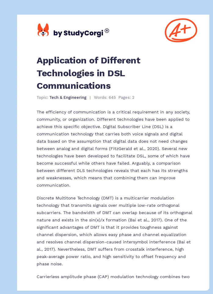 Application of Different Technologies in DSL Communications. Page 1