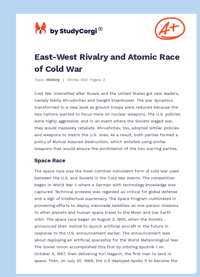 East-West Rivalry and Atomic Race of Cold War. Page 1