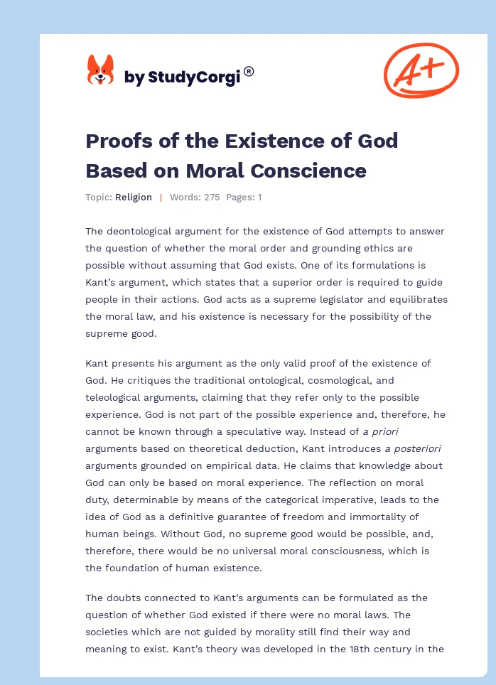 Proofs of the Existence of God Based on Moral Conscience. Page 1