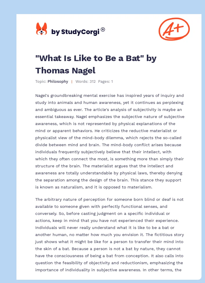 "What Is Like to Be a Bat" by Thomas Nagel. Page 1