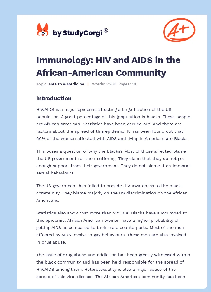 Immunology: HIV and AIDS in the African-American Community. Page 1