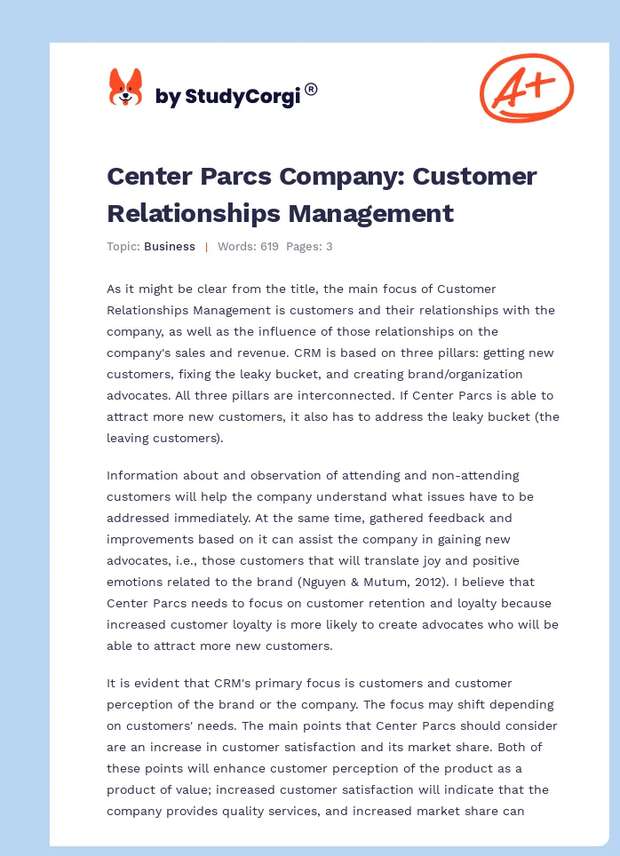 Center Parcs Company: Customer Relationships Management. Page 1