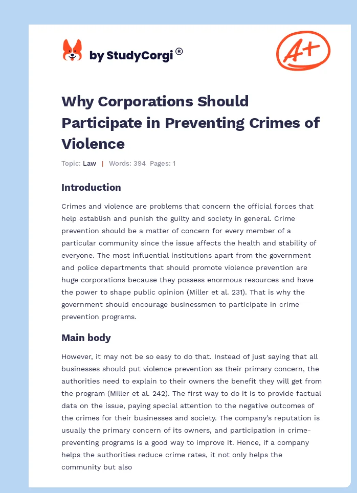 Why Corporations Should Participate in Preventing Crimes of Violence. Page 1