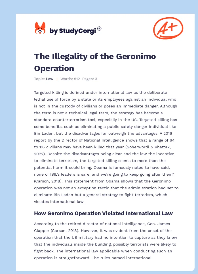 The Illegality of the Geronimo Operation. Page 1