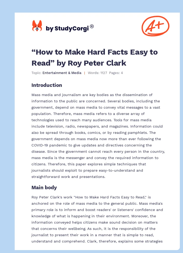 “How to Make Hard Facts Easy to Read” by Roy Peter Clark. Page 1