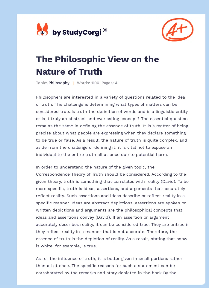 The Philosophic View on the Nature of Truth. Page 1