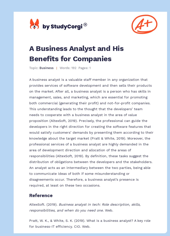 A Business Analyst and His Benefits for Companies. Page 1
