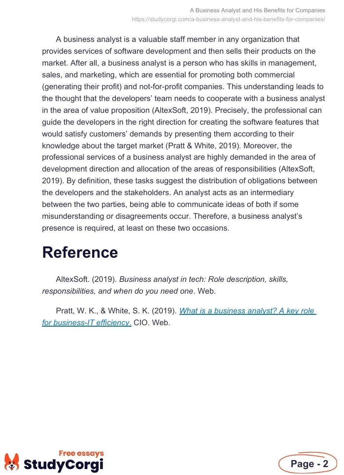 A Business Analyst and His Benefits for Companies. Page 2