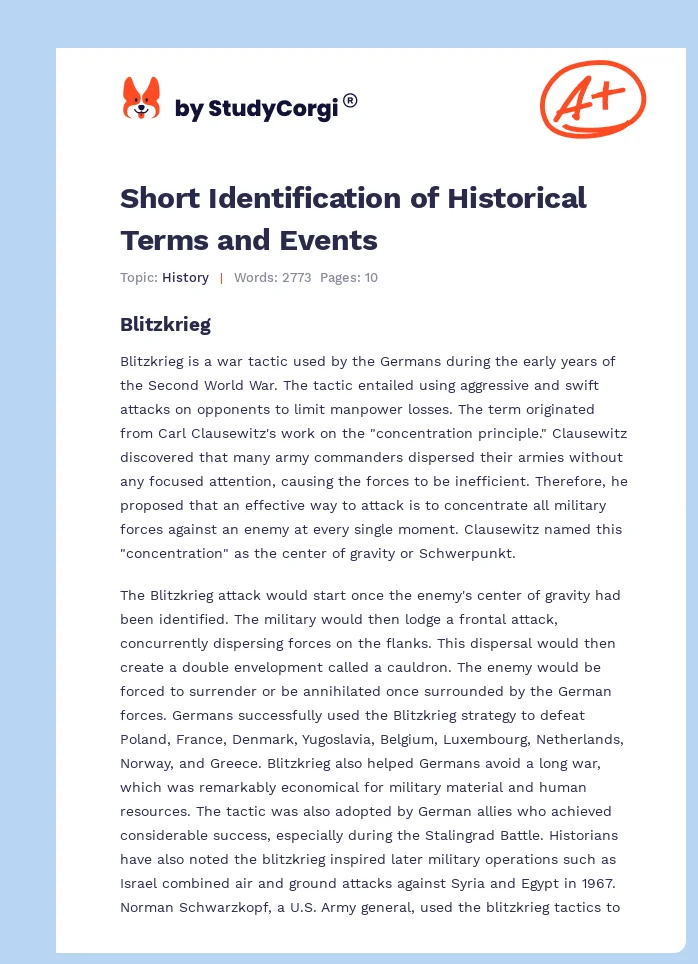 Short Identification of Historical Terms and Events. Page 1