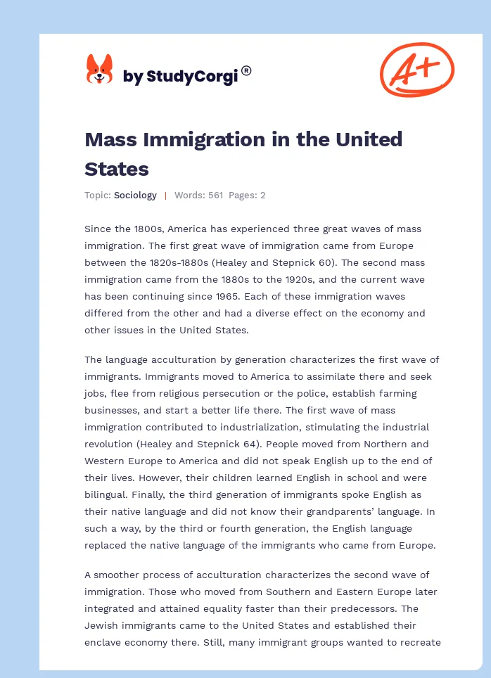 Mass Immigration in the United States. Page 1