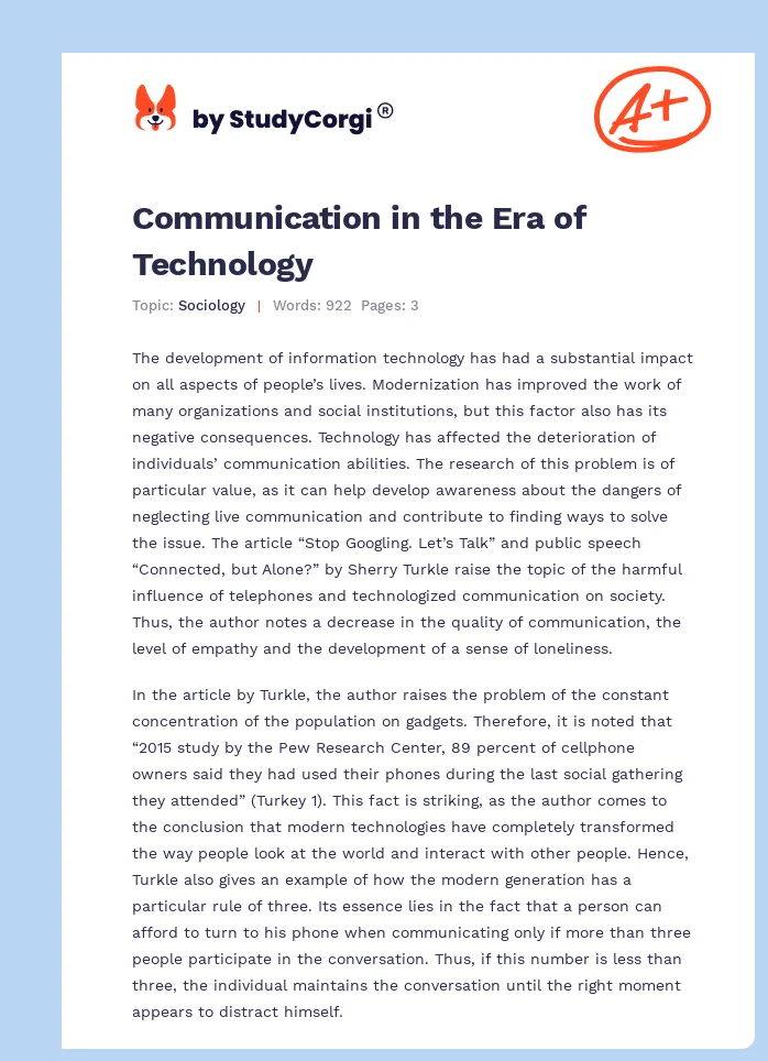 Communication in the Era of Technology. Page 1