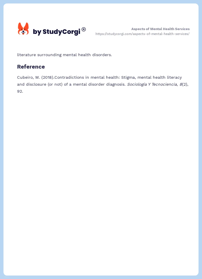Aspects of Mental Health Services. Page 2